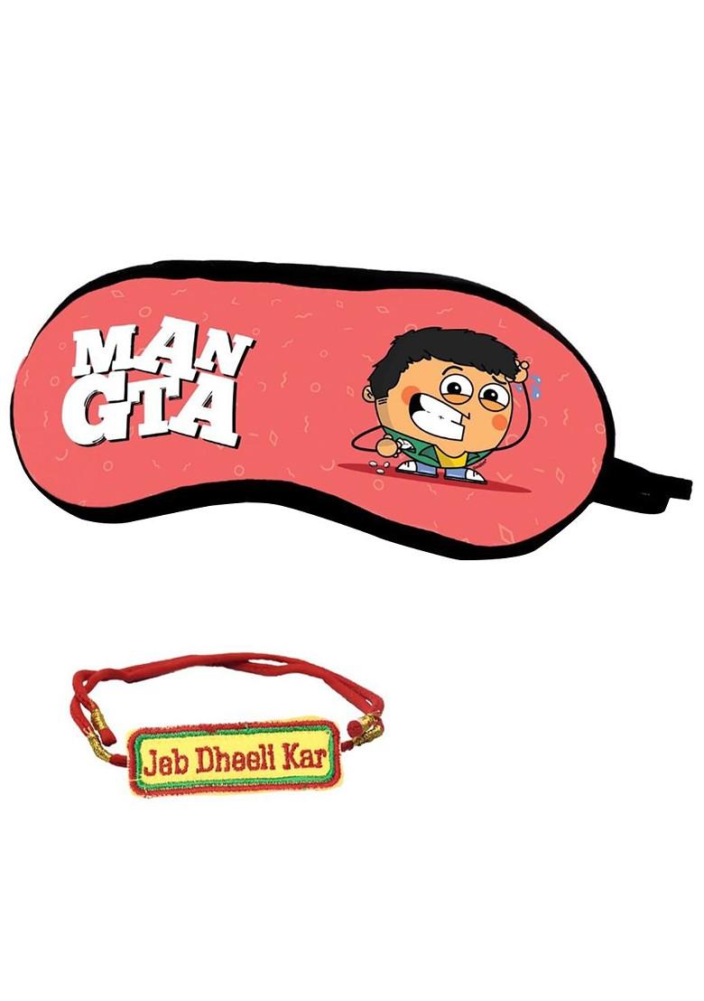 Embroidery Rakhi With Printed Eye Mask Gift Set - Indya