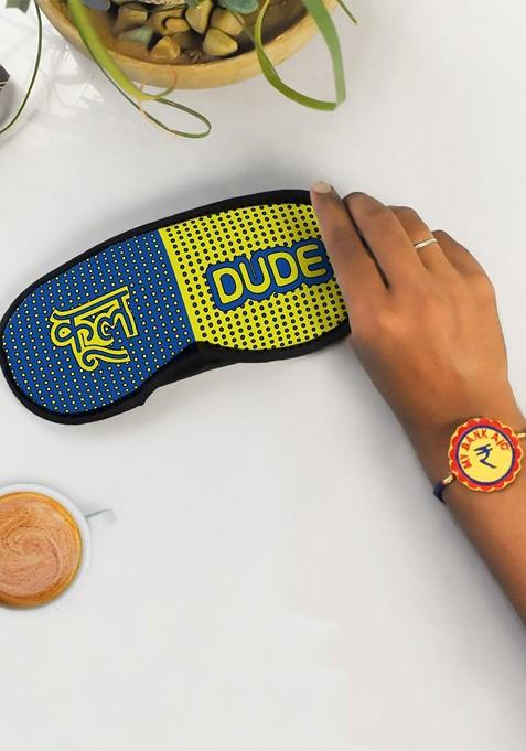 Embroidery Rakhi With Printed Eye Mask Gift Set