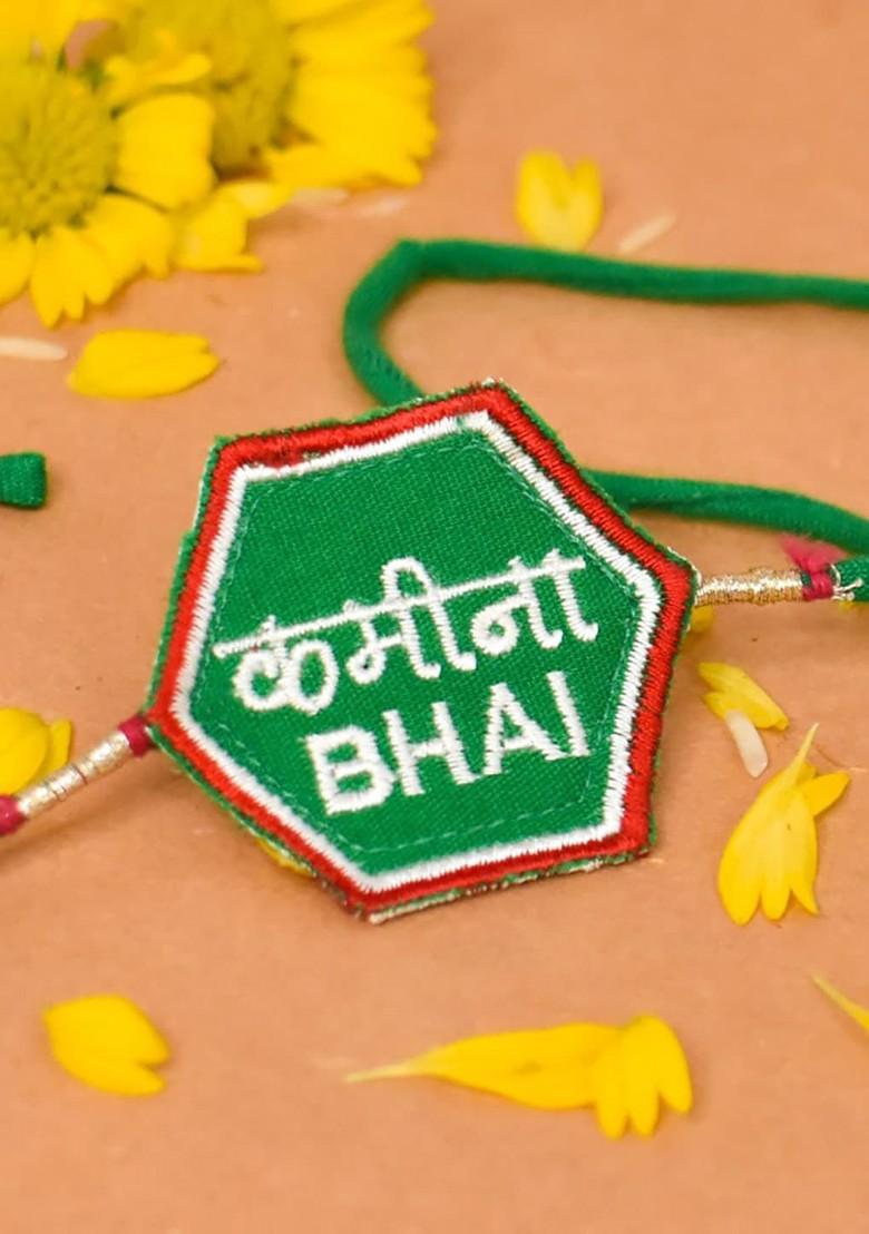 Embroidery Rakhi With Printed Eye Mask Gift Set - Indya