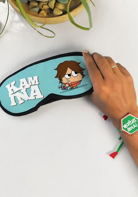 Embroidery Rakhi With Printed Eye Mask Gift Set