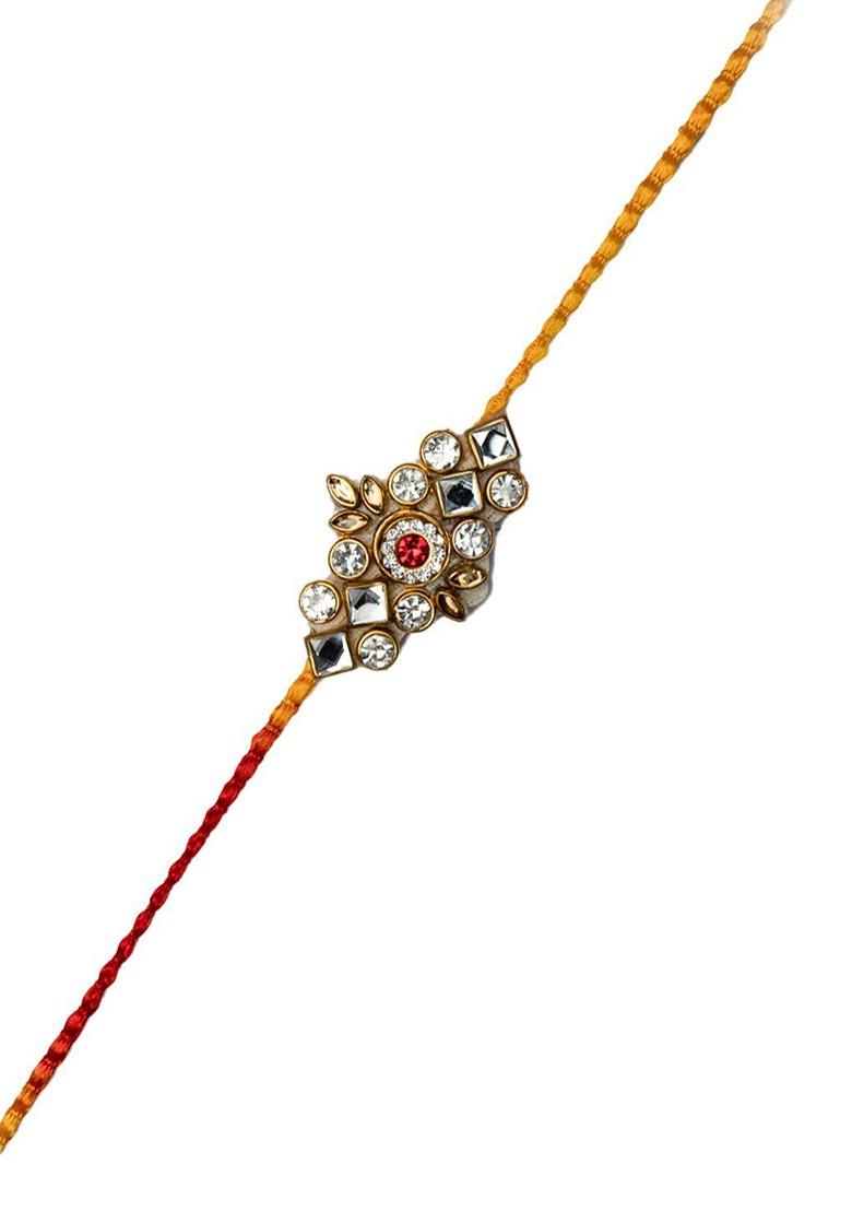 Gold Plated Stone Studded Rakhi Gift Set
