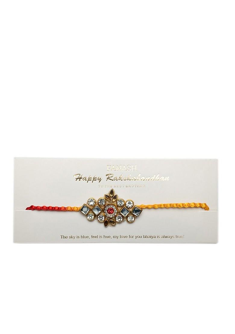 Gold Plated Stone Studded Rakhi Gift Set
