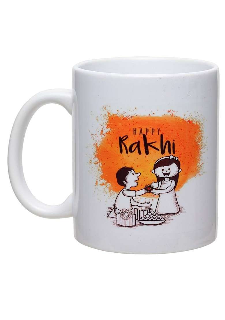 Gold Plated Stone Studded Rakhi With Roli Chawal And Mug Gift Set - Indya