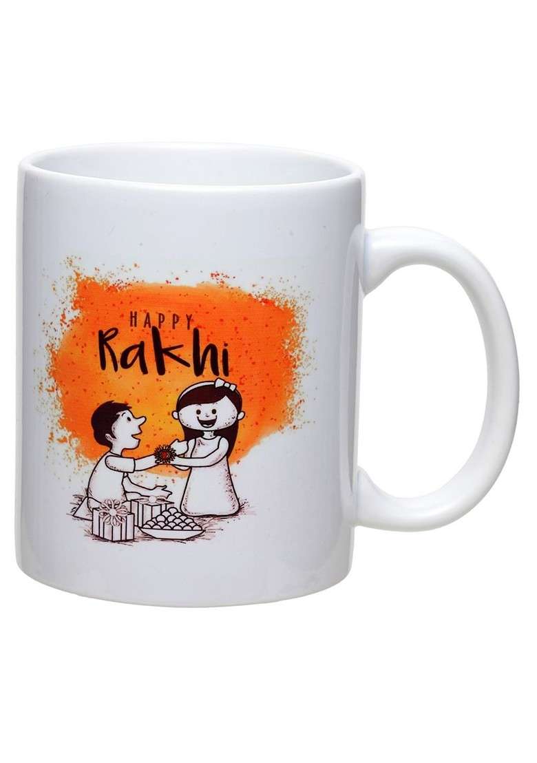 Gold Plated Stone Studded Rakhi With Roli Chawal And Mug Gift Set - Indya