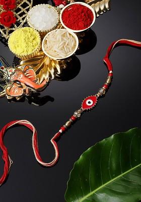 Gold Toned Evil Eye Rakhi Gift Set