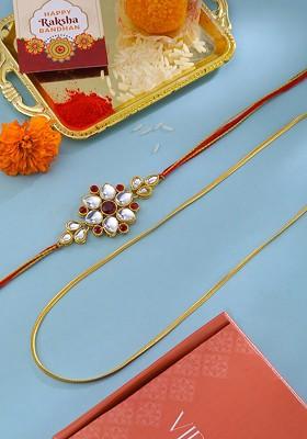 Men Kundan Rakhi With Gold Plated Chain Gift
