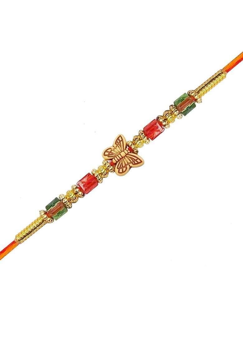 Butterfly Charm Beaded Rakhi Greeting Card And Roli Chawal Card Brother Gift Set - Indya