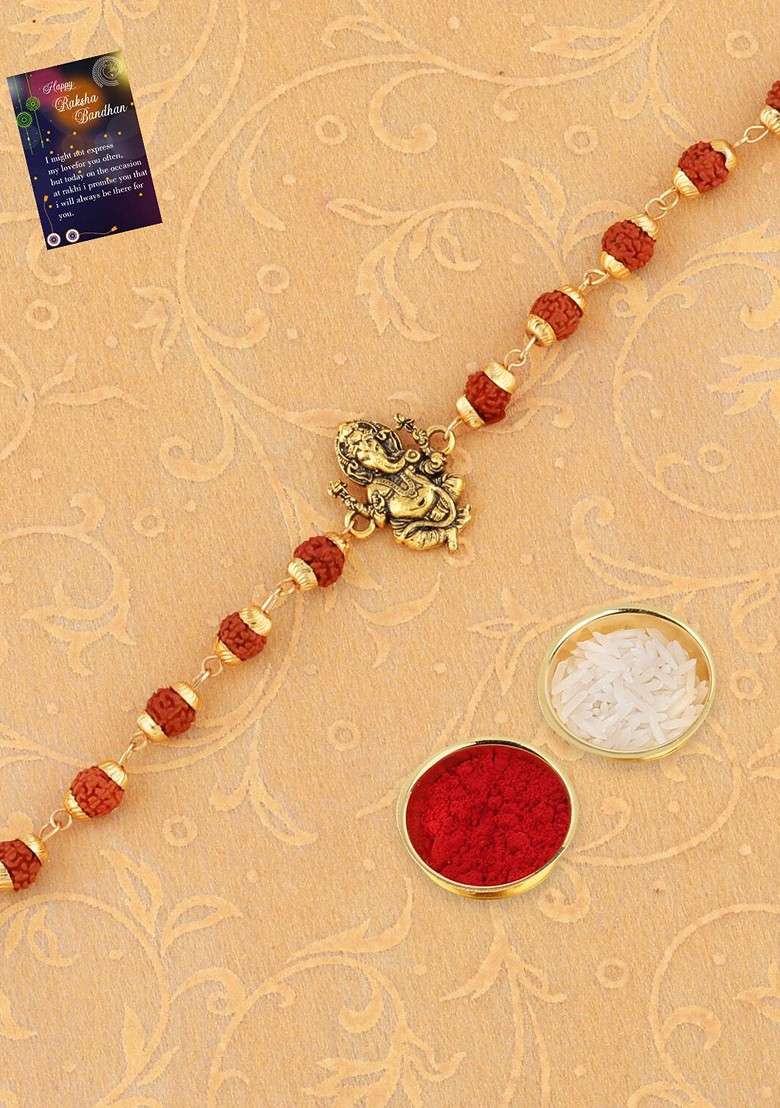 Set Of 2 Rakhi For Bhaiya And Roli Chawal Card Pooja Thali Gift Set Box - Indya