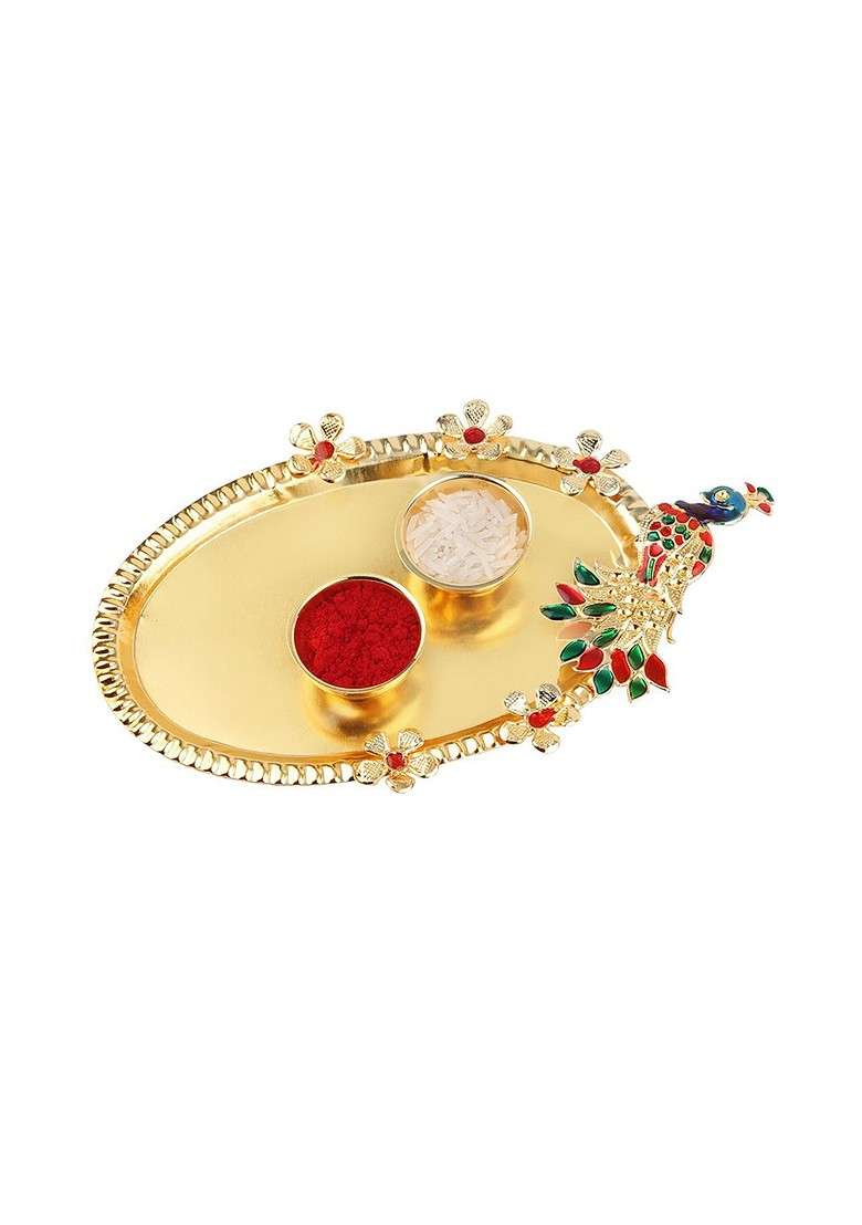 Set Of 2 Rakhi For Bhaiya And Roli Chawal Card Pooja Thali Gift Set - Indya