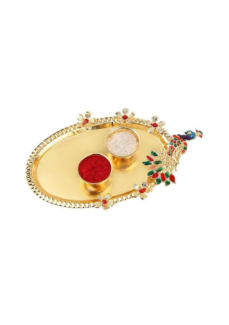 Set Of 2 Rakhi For Bhaiya And Roli Chawal Card Pooja Thali Gift Set - Indya