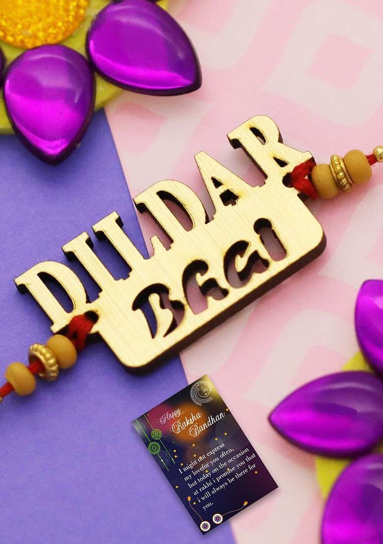 Set Of 2 Rakhi For Bhaiya And Roli Chawal Card Pooja Thali Gift Set - Indya
