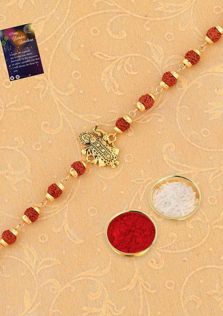 Set Of 2 Rakhi For Bhaiya And Roli Chawal Card Pooja Thali Gift Set - Indya