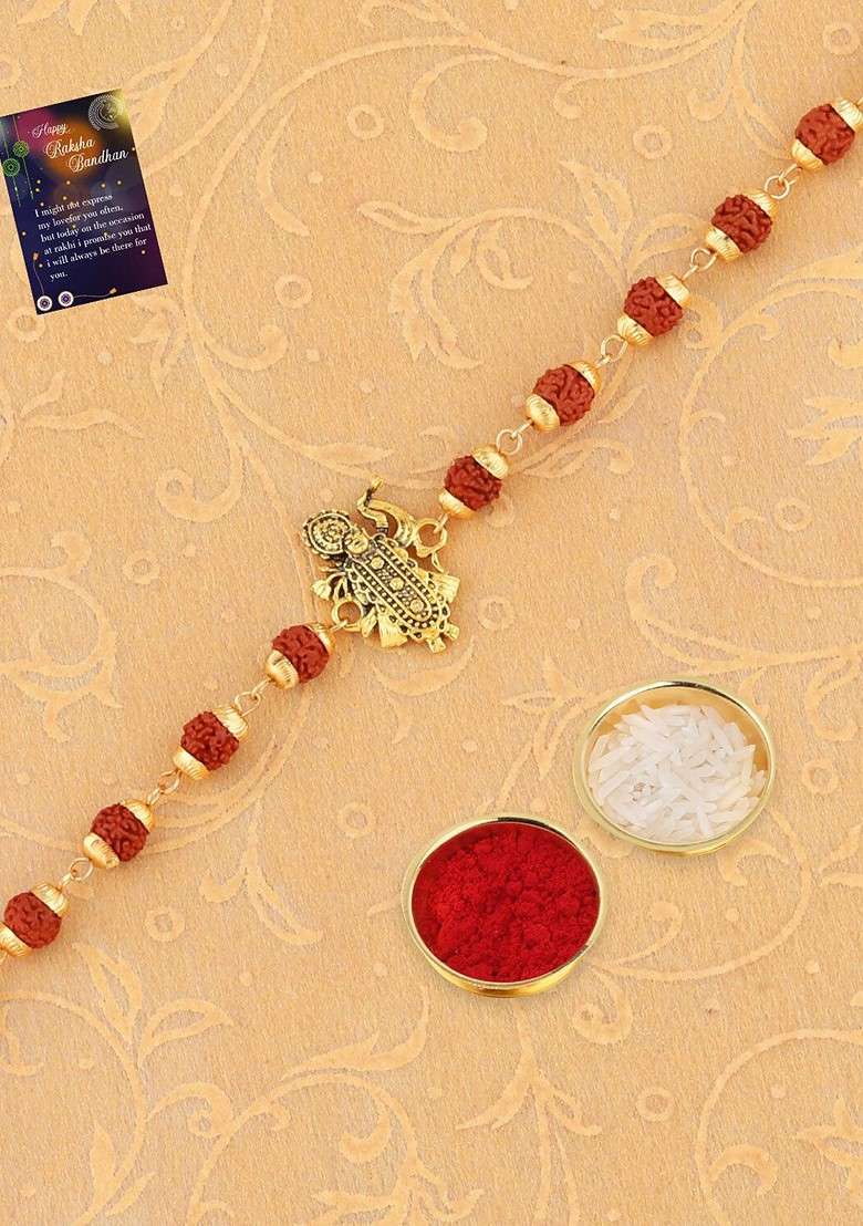 Set Of 2 Bhabhi Bhaiya Rakhi And Roli Chawal With Card Pooja Thali - Indya