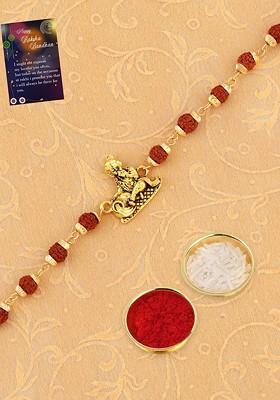 Set Of 2 Beaded Rakhi With Roli Chawal And Greeting Card
