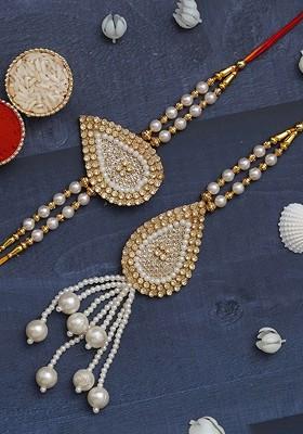 Diamonds Pearls Designer Bhaiya Bhabhi Rakhi With Roli Chawal Pack