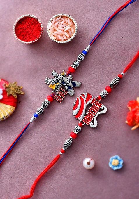 Unisex Set Of 2 Embellished And Danglers Bhaiya Bhabhi Rakhi Gift Set
