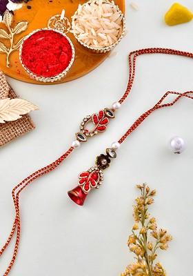 Unisex Set Of 4 Beads Stone Studded Bhaiya Bhabhi Rakhi Gift Set