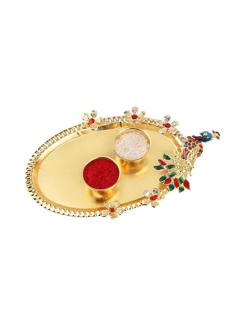 Set Of 2 Bhabhi Bhaiya Rakhi With Roli Chawal Greeting Card And Pooja Thali - Indya