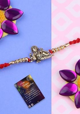 Set Of 2 Rakhi For Bhabhi Bhaiya Roli Chawal And Greeting Card Pooja Thali