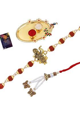 Set Of 2 Rakhis With Roli Chawal Pooja Thali