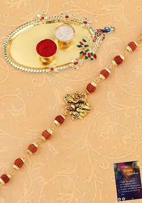 Gold Toned Red Ganeshji Rakhi Set