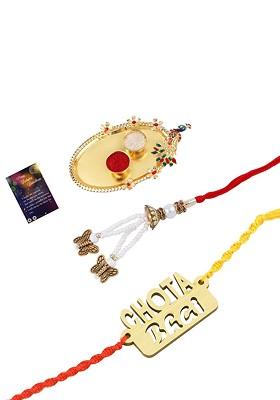Set Of 2 Bhaiya Bhabhi Rakhi With Pooja Thali Roli Chawal Card