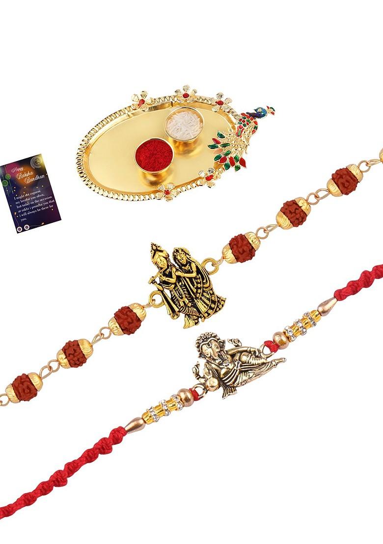 Men Set Of 2 Beaded Rakhi Gift Set - Indya