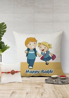Happy Rakhi Printed Cushion And Rakhi Gift Set