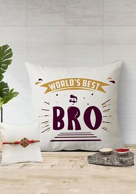 Worlds Best Brother Printed Cushion And Rakhi Gift Set