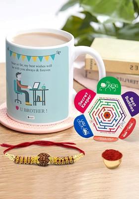 Love You Brother Quote Printed Ceramic Coffee Mug And Rakhi Gift Set