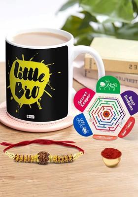 Black Little Bro Printed Ceramic Coffee Mug And Rakhi Gift Set