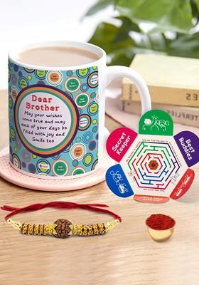 May All Your Wishes Come True Printed Ceramic Coffee Mug And Rakhi Gift Set