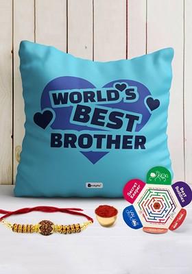 Rakhi With Printed Cushion Cover Gift Set