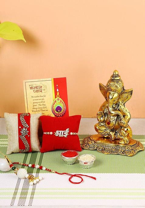 Set Of 4 Rakhi With Ganesha Statue