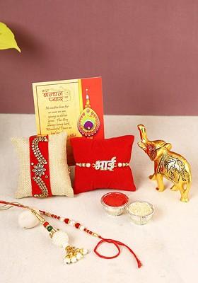 Set Of 4 Rakhi With Elephant Showpiece