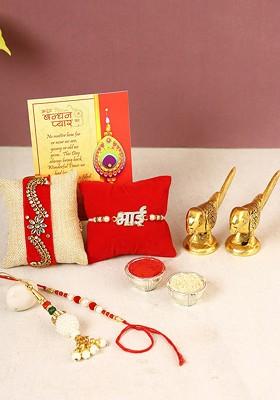 Set Of 4 Rakhi With Parrot Showpiece