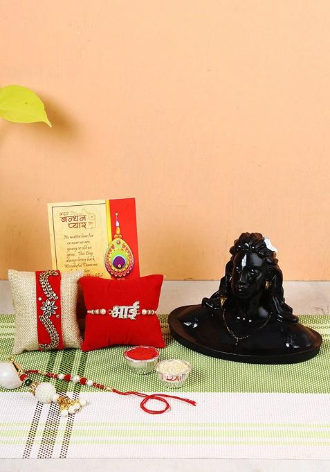 Set Of 4 Rakhi With Adiyogi Statue