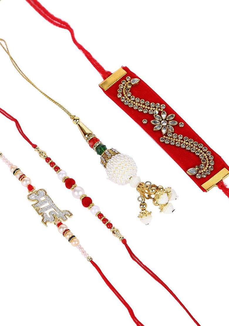 Set Of 4 Rakhi With Metal Swan Showpiece - Indya
