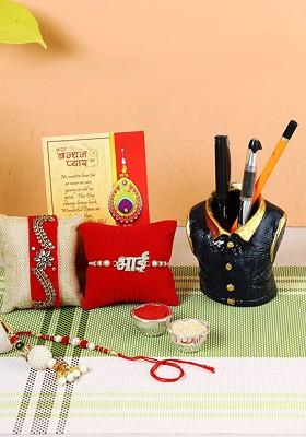 Set Of 4 Rakhi With Pen Stand Holder Showpiece