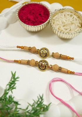 Pack Of 2 Om And Sandalwood Beads Rakhi Gift Set