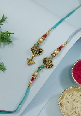 Pack Of 2 Peacock Design Hanging Bhaiya Bhabhi Lumba Rakhi Gift Set