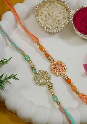 Pack Of 2 Fancy Flower Design Rakhi Gift Set