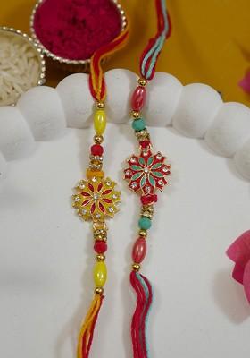 Pack Of 2 Fancy Floral Design Rakhi Gift Set