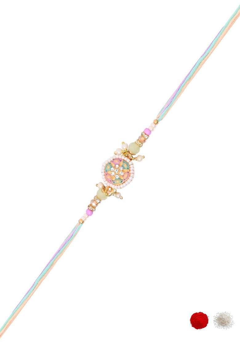 Pack Of 2 Floral Design Hanging Bhaiya Bhabhi Lumba Rakhi Gift Set - Indya