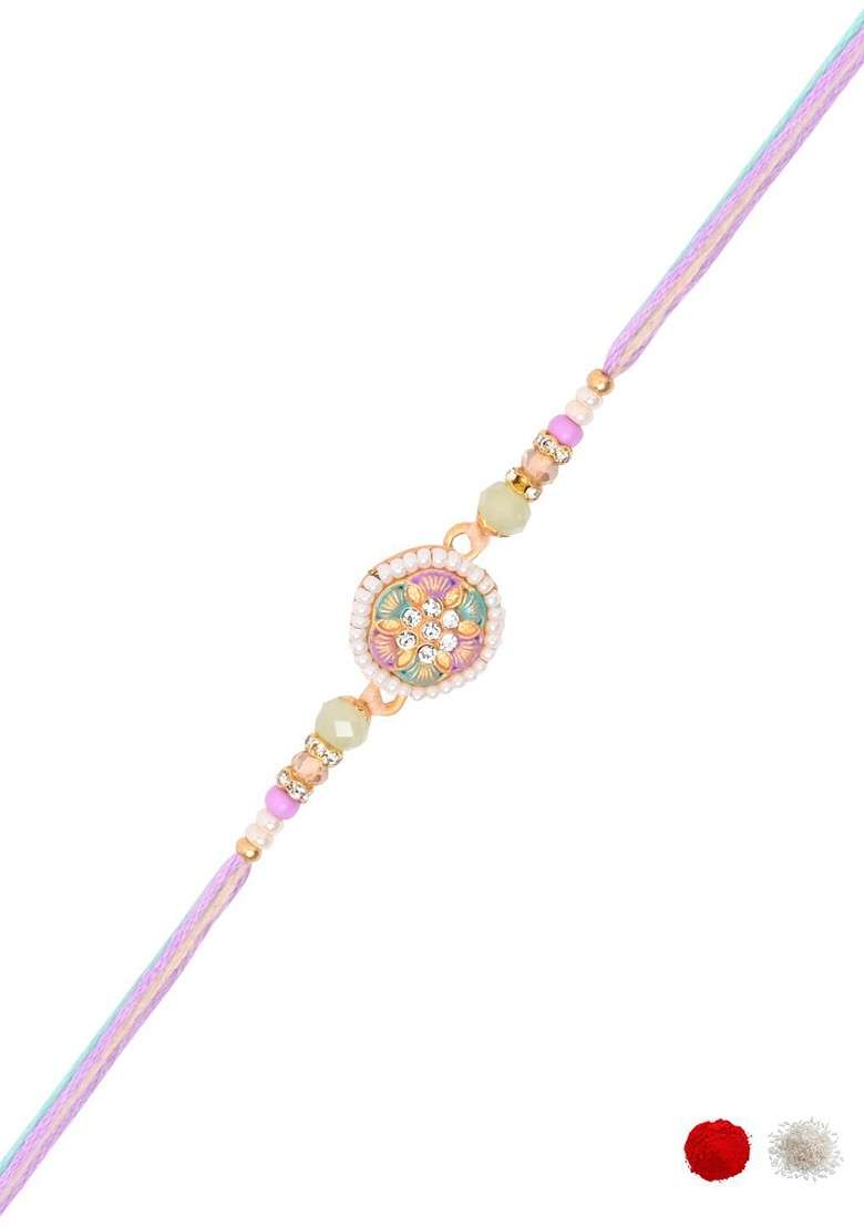 Pack Of 2 Floral Design Hanging Bhaiya Bhabhi Lumba Rakhi Gift Set - Indya