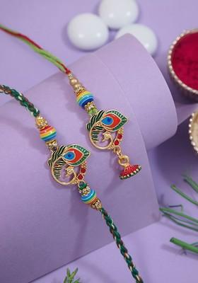 Pack Of 2 Peacock Feather Hanging Bhaiya Bhabhi Lumba Rakhi Bracelet Rakhi Set