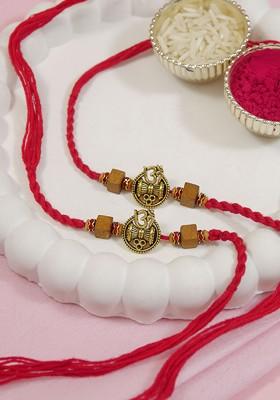 Set Of 2 Om Design Rakhi Comes With Roli Chawal And Greeting Card