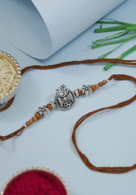 Om Damru Beaded Rakhi With Greeting Card And Roli Chawal