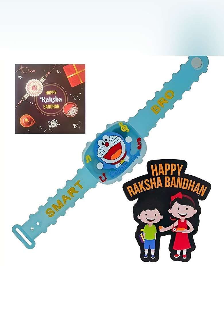Kids Doremon Design Rakhi With Wooden Magnet Gift Set - Indya