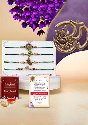 Set Of 5 Rakhi With Ganesha Om Wall Hanging
